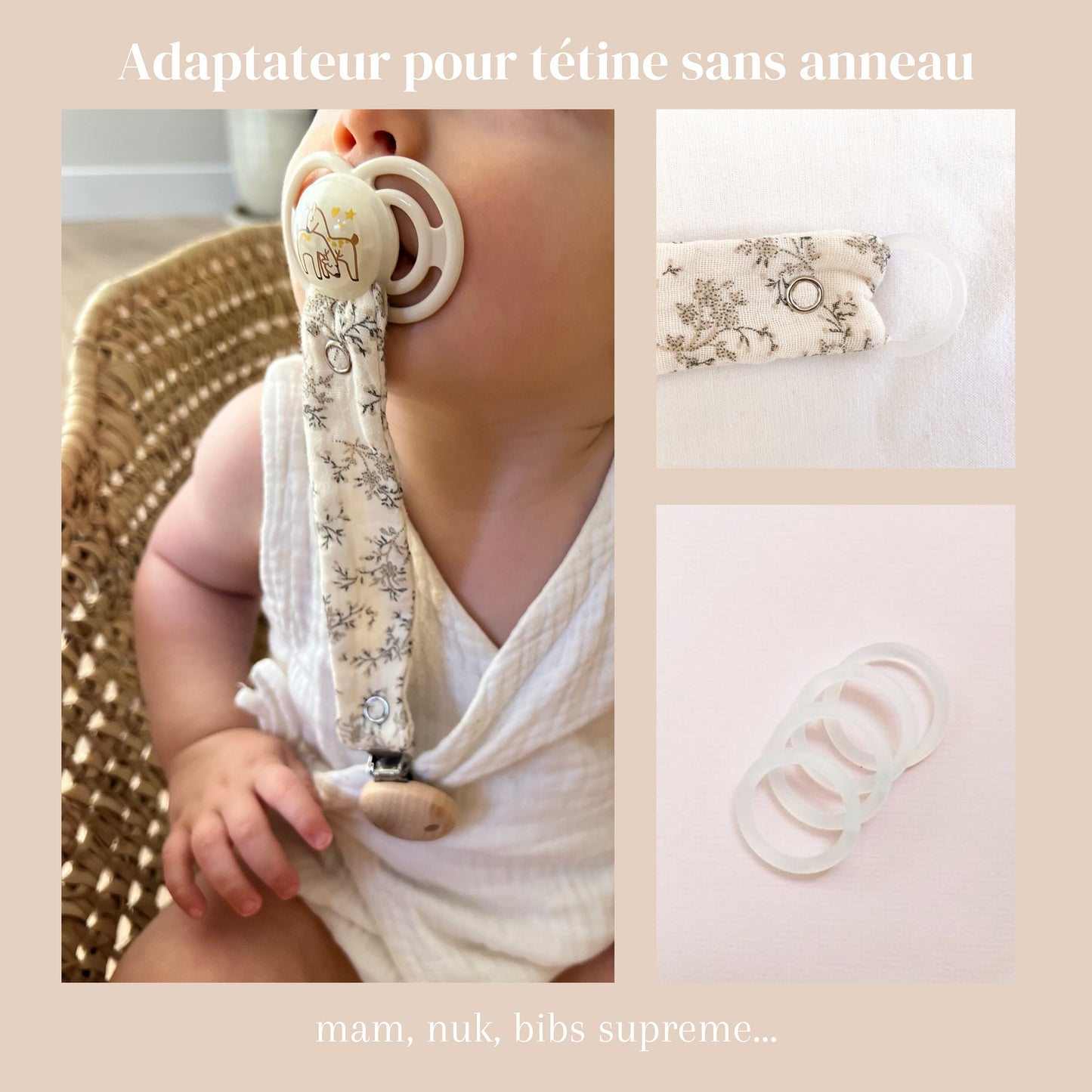 Attache-tétine brodé à la main